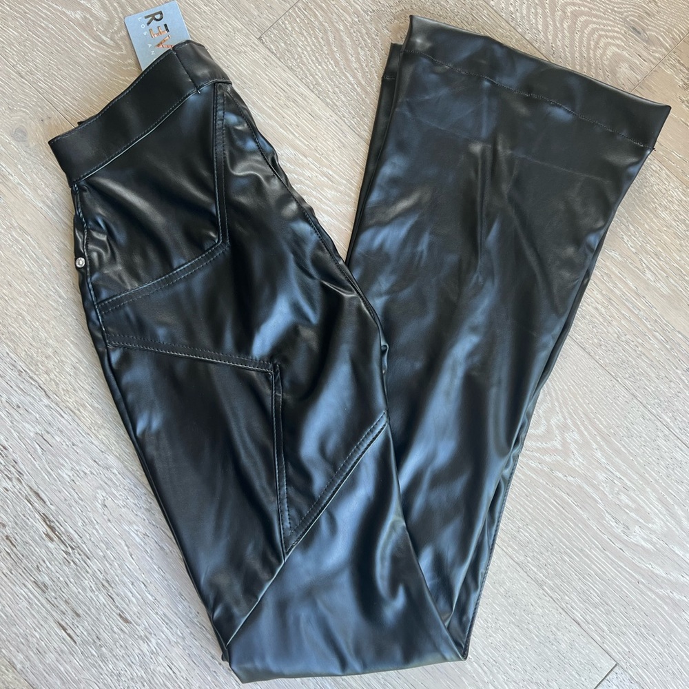Revice Denim Black Leather Flare Pants Size 27